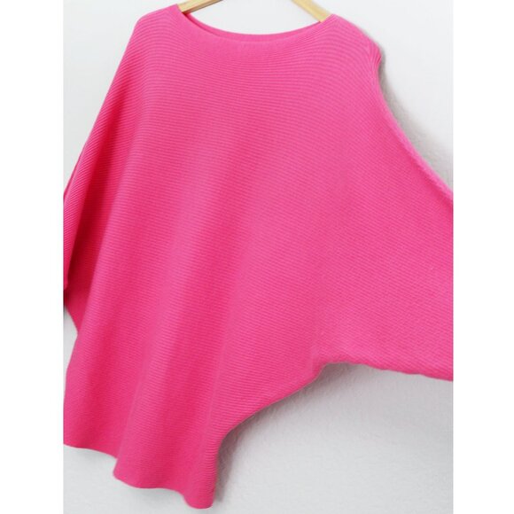 Makarthy Batwing Dolman Sleeves Ribbed Knit Drapey Sweater Cashmere Wool Blend - Picture 3 of 15